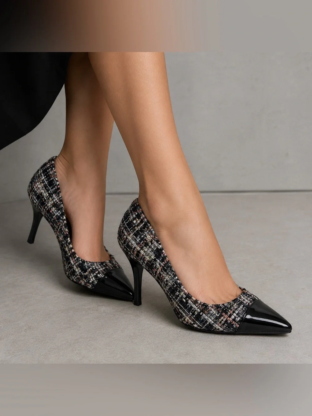 kate spade Tweed Pointed Pump with Black Patent Toe